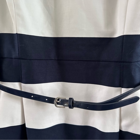 Tommy Hilfiger Navy White Striped Boat Neck Sheath Dress Belted Size 0 Nautica - Picture 4 of 11